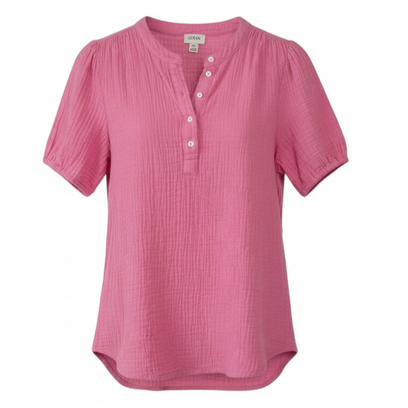 J.Crew Women’s XS Pink Cotton Gauze Henley Top – Short Sleeve Summer Spring Airy - Picture 1 of 7